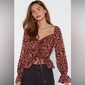 Nasty Gal leopard ruffle top size 2